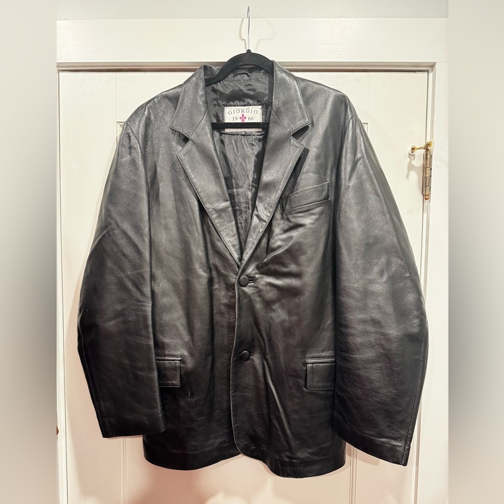 VTG Italian Leather Jacket Black‎ XL 90s Grunge Biker Y2K Oversized Fall Boxy